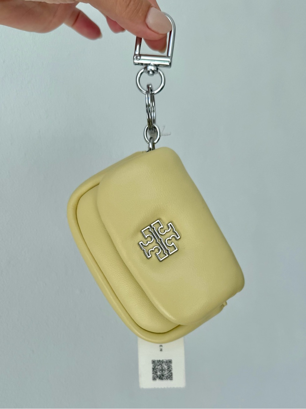 TORY BURCH Britten Puffy Leather Micro Bag Keychain Card Case Pouch Yellow